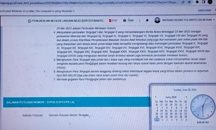 Putusan Pengadilan Negeri Labuan Bajo, Nomor Perkara: 23/Pdt.G/2023/PN.Lbj., Dinilai Batal Demi Hukum