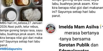 Dapur MBG Siru Jadi Sorotan. Akun facebook Imelda Mam Asilva Pertanyakan Nilai Gizi Makanan
