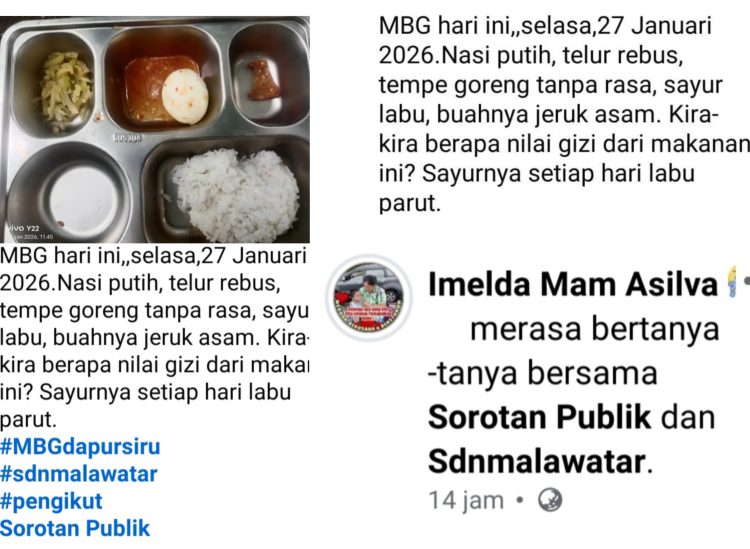 Dapur MBG Siru Jadi Sorotan. Akun facebook Imelda Mam Asilva Pertanyakan Nilai Gizi Makanan