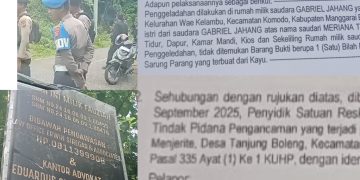 Anggota Polres Mabar Kawal Tancap Plang di Tanah Ulayat Mbehal, Rumah Tersangka Digeledah, Humas Bungkam